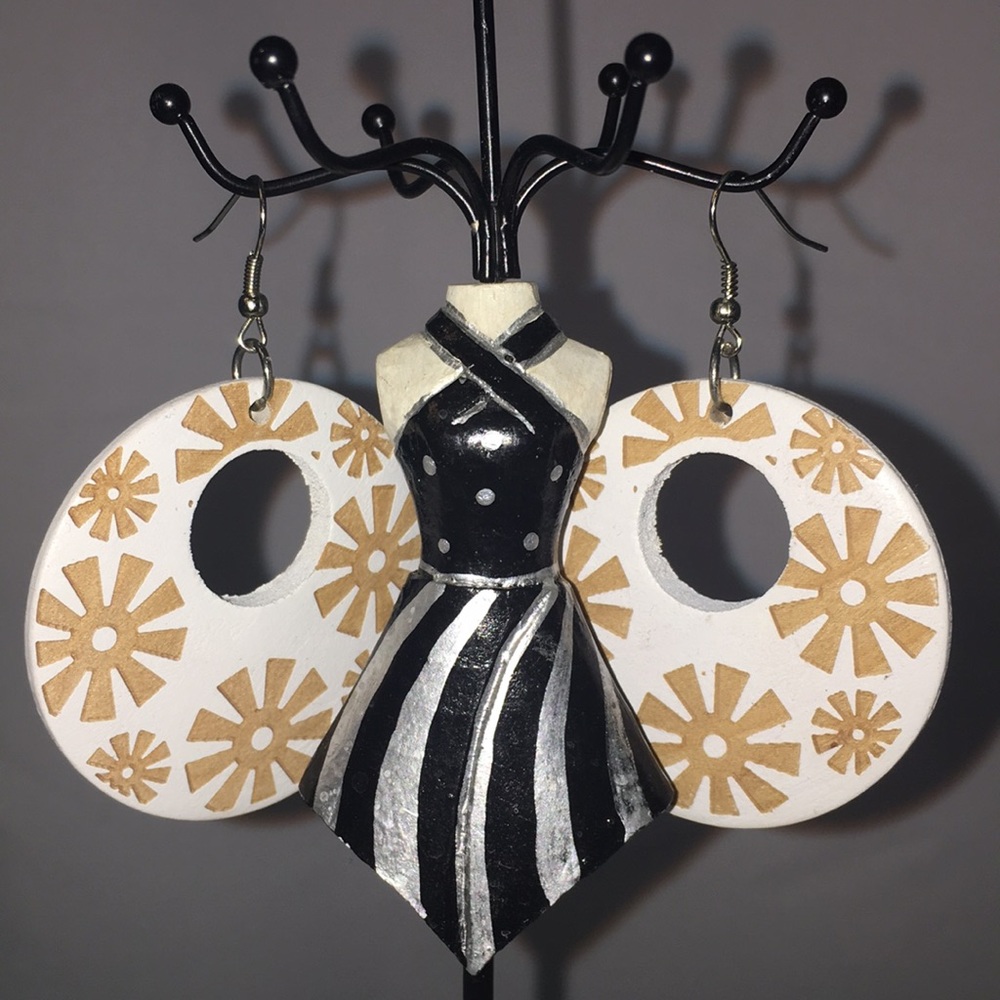 White Wooden Fun Hook Earrings